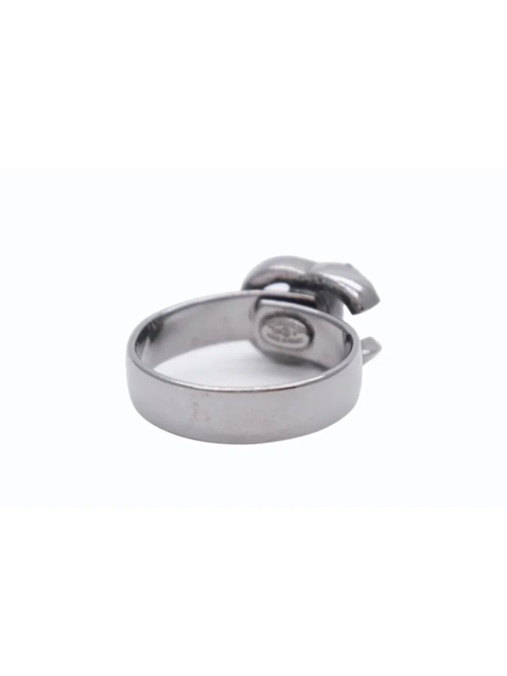 Chanel CC Logo Ring Rhinestone Metal Silver Black